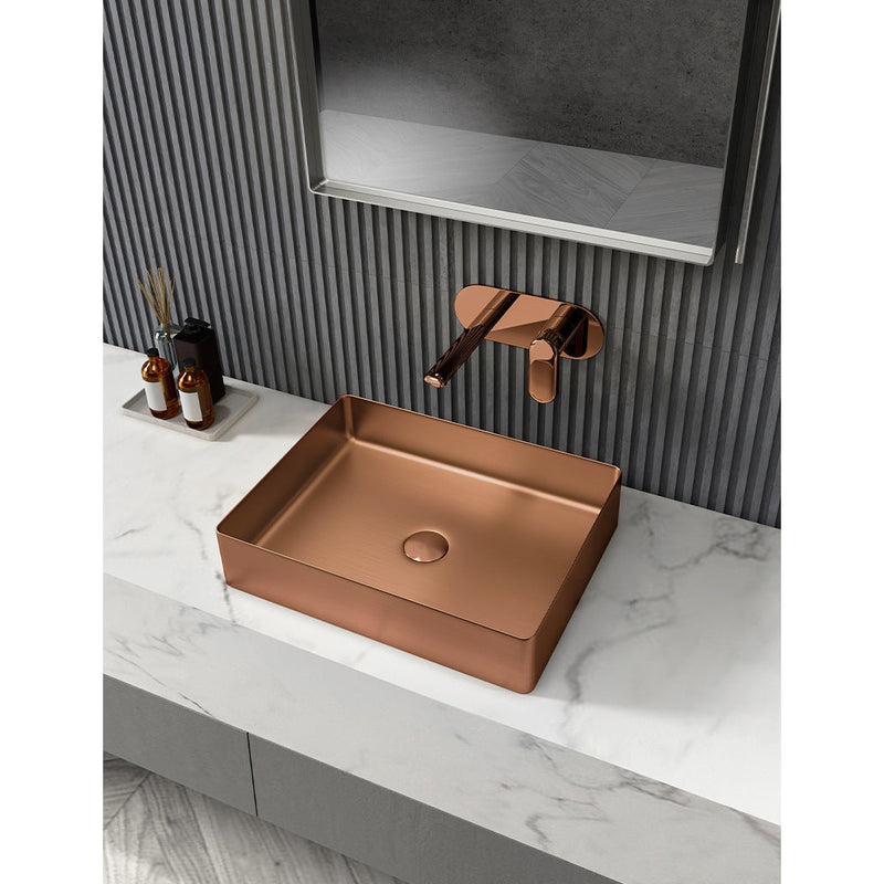 Eden Bath Rectangular 19" x 14 1/2" Stainless Steel Bathroom Vessel Sink with Drain in Rose Gold - EB_SS002RG