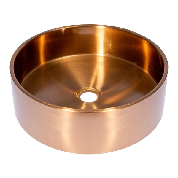 Eden Bath 15 3/4" Round Thick Rim Stainless Steel Bathroom Vessel Sink with Drain in Rose Gold - EB_SS003RG