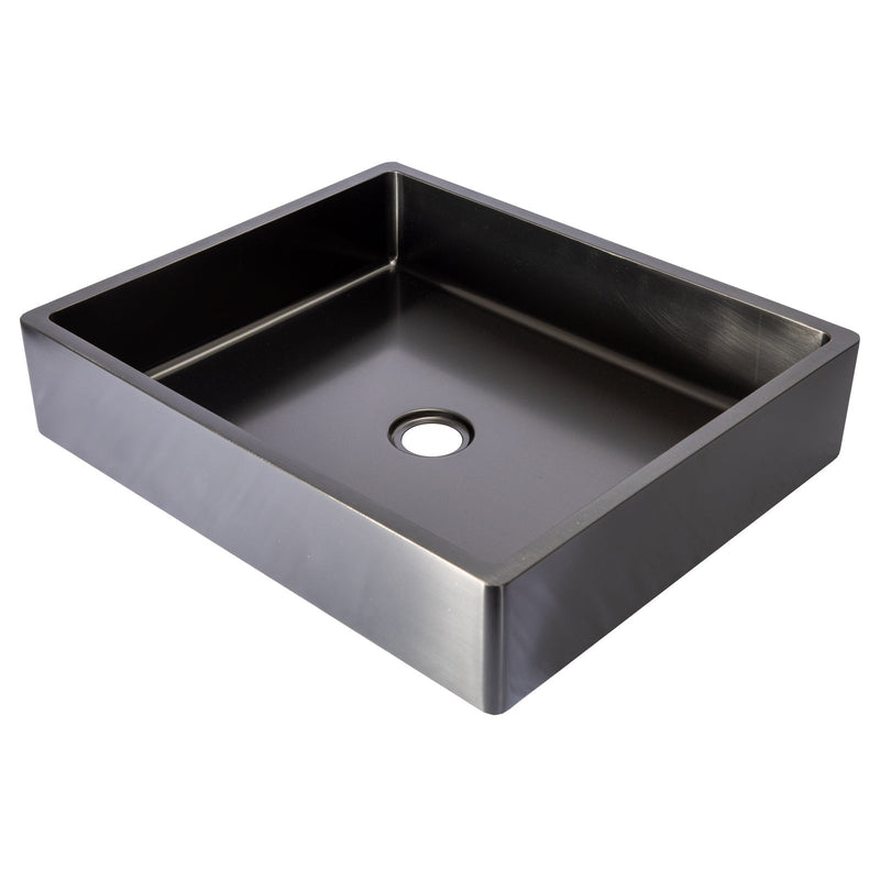 Eden Bath Rectangular 18 3/4 x 15 3/4" Thick Rim Stainless Steel Bathroom Vessel Sink with Drain in Black - EB_SS004BK