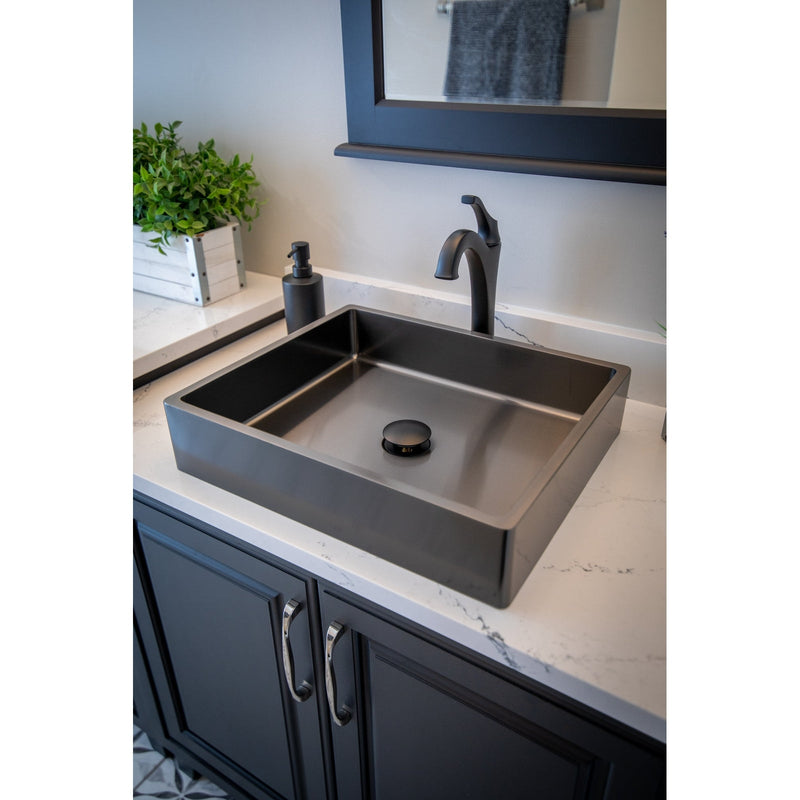 Eden Bath Rectangular 18 3/4 x 15 3/4" Thick Rim Stainless Steel Bathroom Vessel Sink with Drain in Black - EB_SS004BK