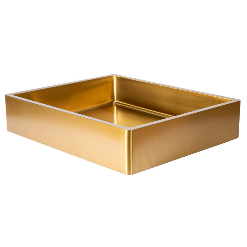 Eden Bath Rectangular 18 3/4" x 15 3/4" Thick Rim Stainless Steel Bathroom Vessel Sink with Drain in Gold- EB_SS004GD