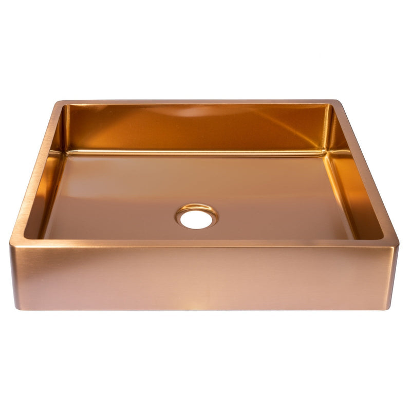 Eden Bath Rectangular 18 3/4" x 15 3/4" Thick Rim Stainless Steel Bathroom Vessel Sink with Drain in Rose Gold - EB_SS004RG