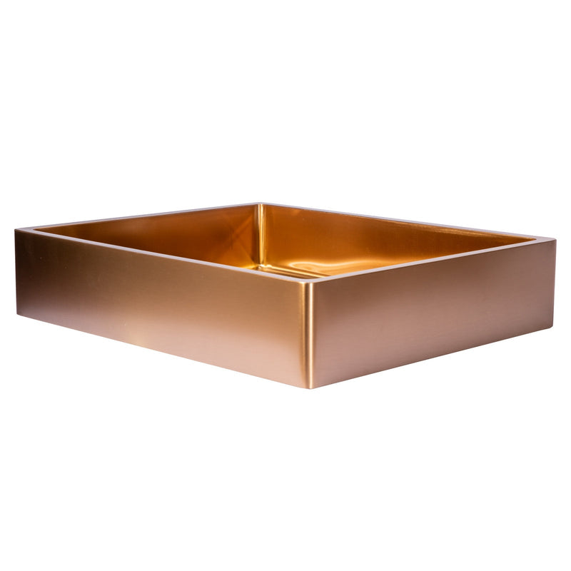 Eden Bath Rectangular 18 3/4" x 15 3/4" Thick Rim Stainless Steel Bathroom Vessel Sink with Drain in Rose Gold - EB_SS004RG