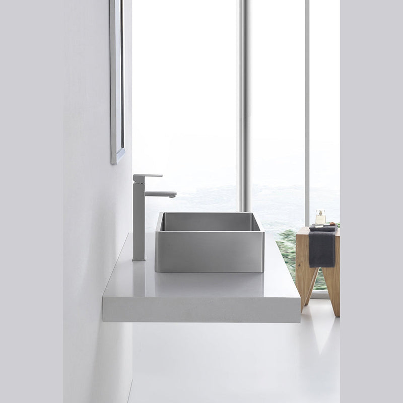 Eden Bath Rectangular 18 3/4" x 15 3/4" Thick Rim Stainless Steel Bathroom Vessel Sink with Drain in Silver - EB_SS004SV