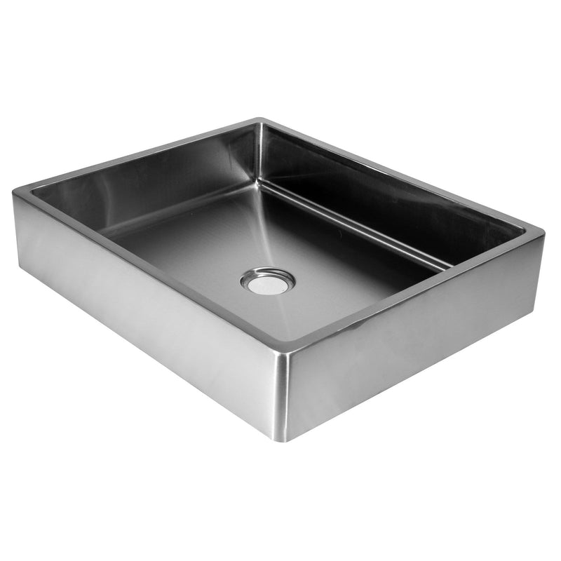 Eden Bath Rectangular 18 3/4" x 15 3/4" Thick Rim Stainless Steel Bathroom Vessel Sink with Drain in Silver - EB_SS004SV