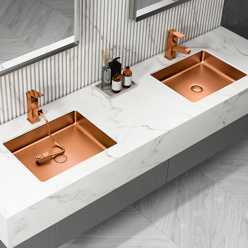 Eden Bath Rectangular 20" x 16" Stainless Steel Undermount Bathroom Sink with Drain in Rose Gold - EB_SS051RG