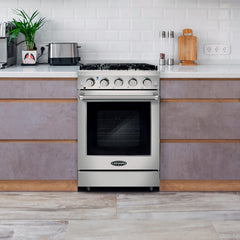 Cosmo 24" Slide-In Freestanding Gas Range with 4 Sealed Burners, Cast Iron Grates, 3.73 cu. ft. Capacity Convection Oven in Stainless Steel - COS-EPGR244