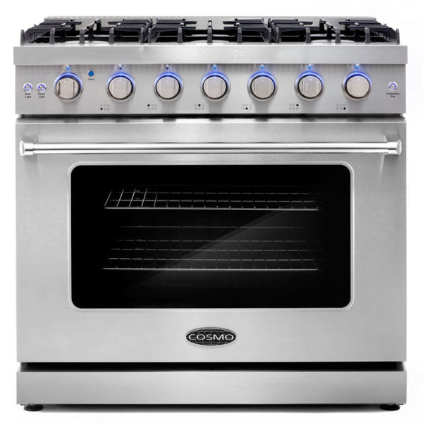 Cosmo 36" Commercial Gas Range with 6.0 cu. ft. Convection Oven in Stainless Steel with Storage Drawer - COS-EPGR366