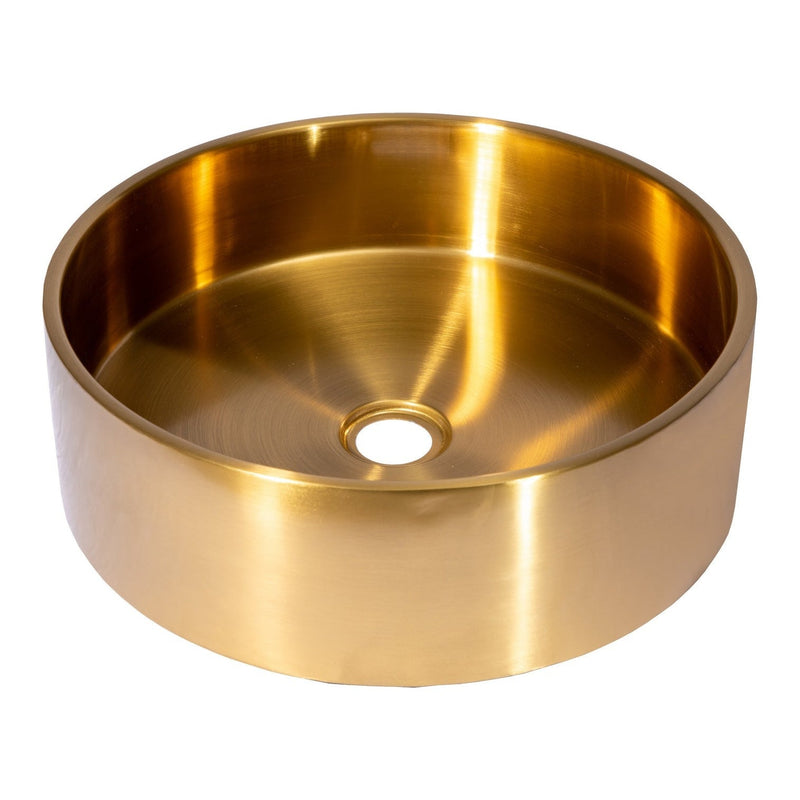 Eden Bath 15 3/4" Round Thick Rim Stainless Steel Bathroom Vessel Sink with Drain in Gold - EB_SS003GD