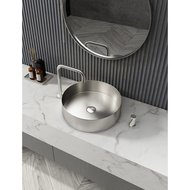 Eden Bath 15" Round Stainless Steel Bathroom Vessel Sink with Drain in Silver - EB_SS001SV