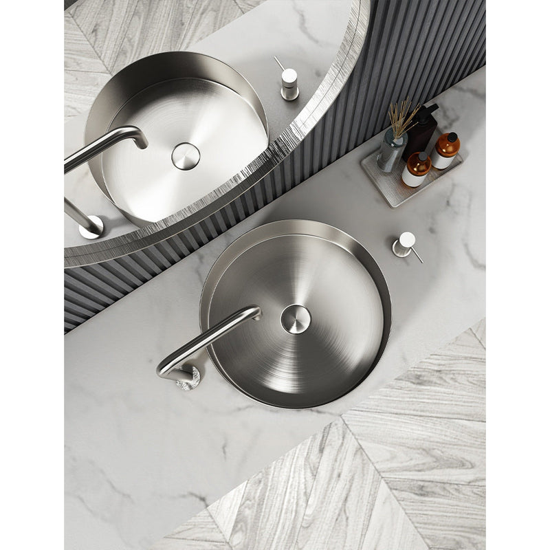 Eden Bath 15" Round Stainless Steel Bathroom Vessel Sink with Drain in Silver - EB_SS001SV