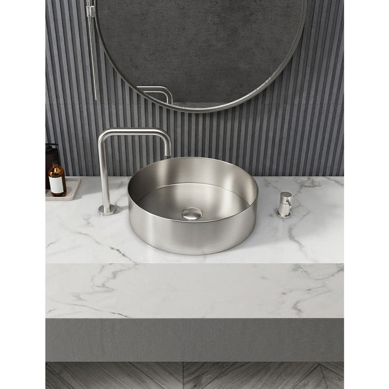 Eden Bath 15" Round Stainless Steel Bathroom Vessel Sink with Drain in Silver - EB_SS001SV