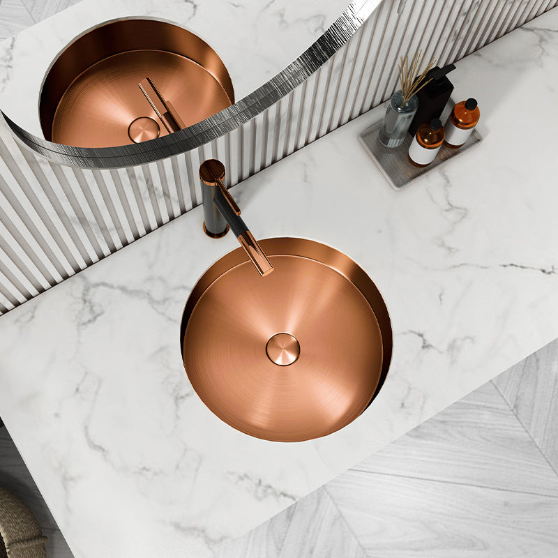 Eden Bath 15" Round Stainless Steel Undermount Bathroom Sink with Drain in Rose Gold - EB_SS050RG