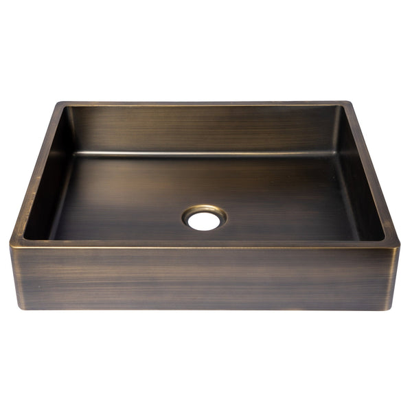 Eden Bath Rectangular 18 3/4" x 15 3/4" Thick Rim Stainless Steel Bathroom Vessel Sink with Drain in Antique Gold - EB_SS004AT