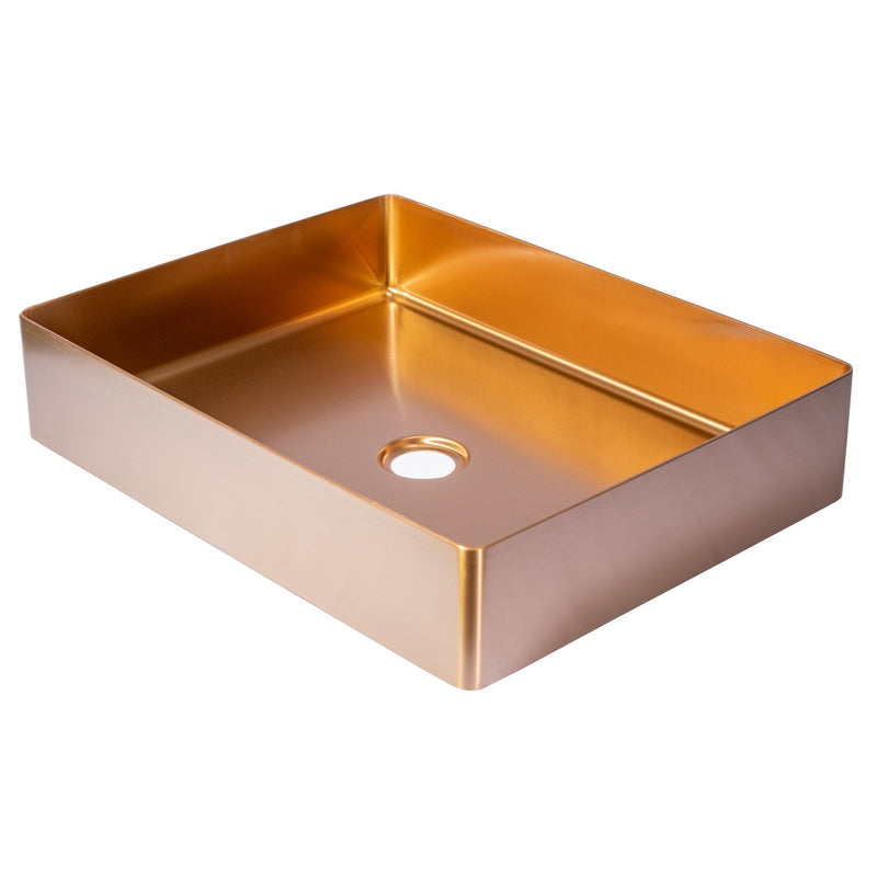 Eden Bath Rectangular 19" x 14 1/2" Stainless Steel Bathroom Vessel Sink with Drain in Rose Gold - EB_SS002RG