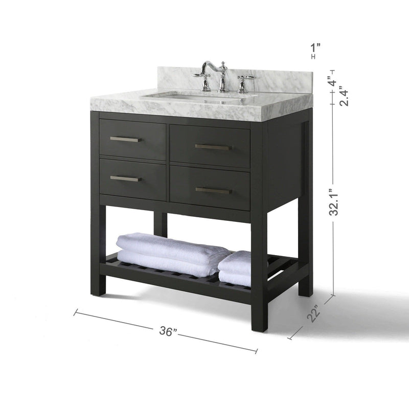 Ancerre Elizabeth Bathroom Vanity with Sink and Carrara White Marble Top Cabinet Set - VTS-ELIZABETH-36-W-CW - Backyard Provider