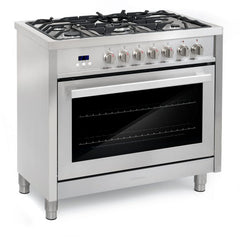 Cosmo Commercial-Style 36" Single Oven Dual Fuel Range with 8 Function 3.8 cu. ft. Convection Oven in Stainless Steel - COS-F965