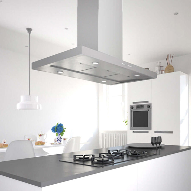 Faber Stratus Isola White Glass Ceiling Mount Island Range Hood With Size Options - STRTIS36WHNB