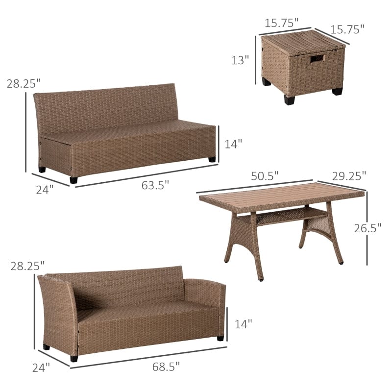 Outsunny 6 Piece Patio Wicker Conservatory Sofa Set -860-193BN