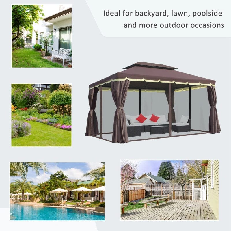 Outsunny 10' x 13' Patio Gazebo, 2-Tier Polyester Roof - 01-0879