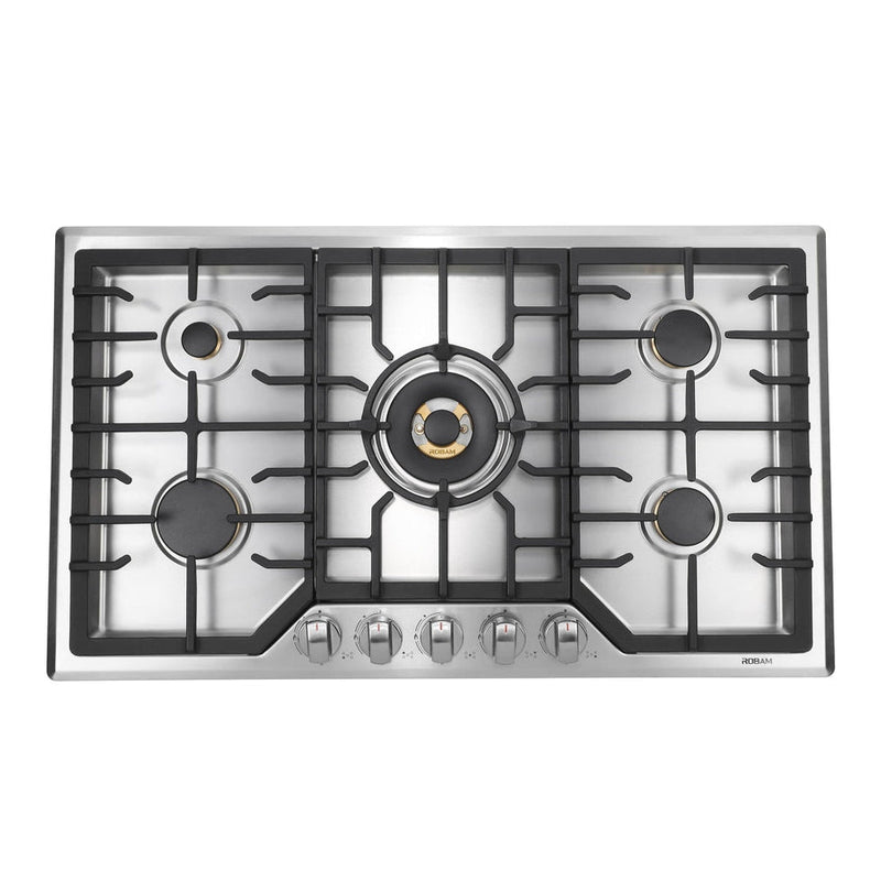 ROBAM 4-Piece Appliance Package - 36-Inch 5 Burners Gas Cooktop, Wall Mounted Range Hood, Dishwasher and Wall Oven in Stainless Steel - AP4-G515-A837