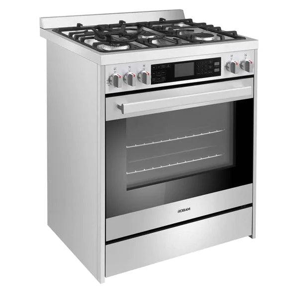 ROBAM 30-Inch 5 Cu. Ft. Oven Dual Fuel Gas Range with 5 Sealed Brass Burners in Stainless Steel - G517K