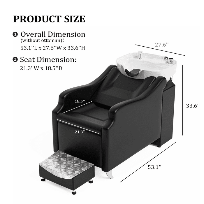 OmySalon BU1301 Salon Shampoo Bowl and Chair Backwash Unit with Extra Large Ceramic Bowl & Freestanding Ottoman - G59000488+G59000489+G59000490