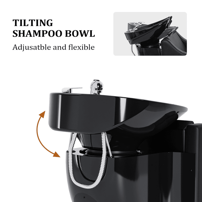 OmySalon BU1211 Electric Shampoo Bowl and Chair Backwash Unit with Reclining Legrest & Tilting Porcelain Shampoo Sink - G59000381+G59000382+G59000383