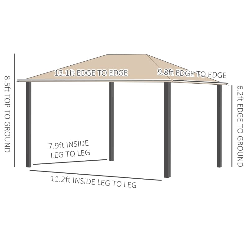 Outsunny 10' x 13' Patio Gazebo Aluminum Frame - 84C-322V01BN