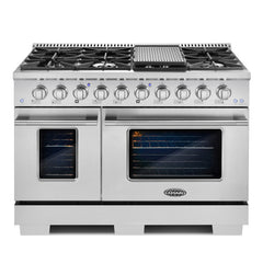 Cosmo 48" Commercial-Style 5.5 cu. ft. Double Oven Gas Range with 8 Italian Burners and Heavy Duty Cast Iron Grates in Stainless Steel - COS-GRP486G