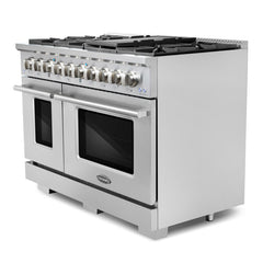 Cosmo 48" Commercial-Style 5.5 cu. ft. Double Oven Gas Range with 8 Italian Burners and Heavy Duty Cast Iron Grates in Stainless Steel - COS-GRP486G