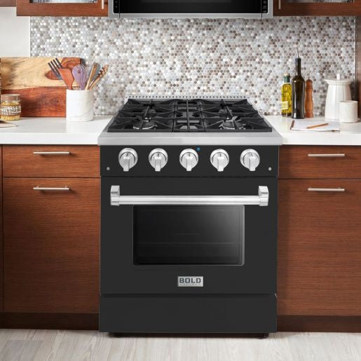 Hallman BOLD 30" 4.2 Cu.Ft. 4 Burner Freestanding Dual Fuel Range and Electric Oven - HBRDF30