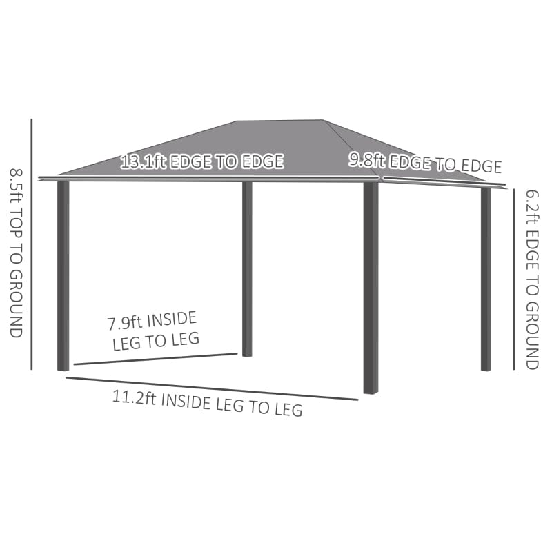 Outsunny 10' x 13' Patio Gazebo Aluminum Frame - 84C-322V01GY