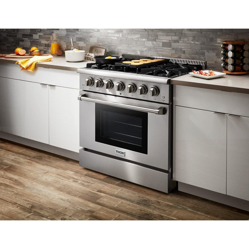 Thor Kitchen 36 in. Natural Gas Range, Refrigerator & Dishwasher Professional Appliance Package, AP-HRG3618U-2