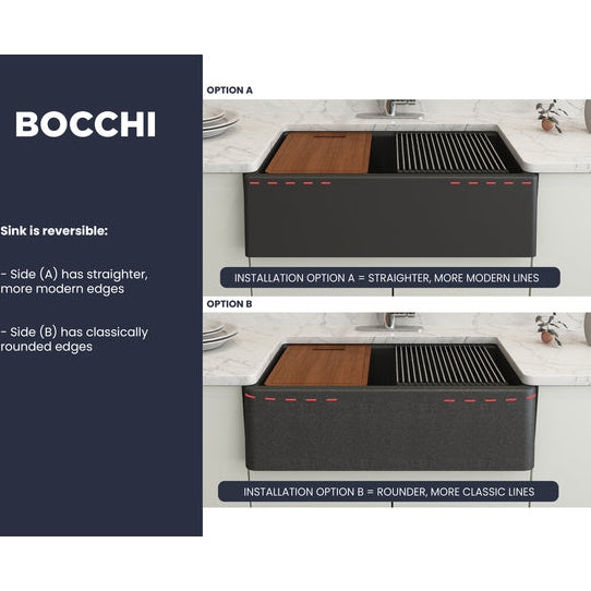 Bocchi 33" Metallic Black Apron-Front Workstation Granite Composite Kitchen Sink - 1600-505-0120