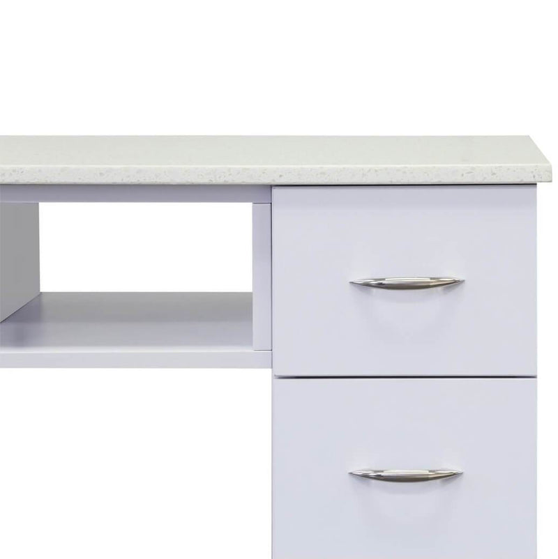 J&A MANICURE NAIL TABLE - DOUBLE WHITE GRANITE TOP - DSP-J&A-NTBL-KM-TABLE-N104-2 DOUBLE -BRN