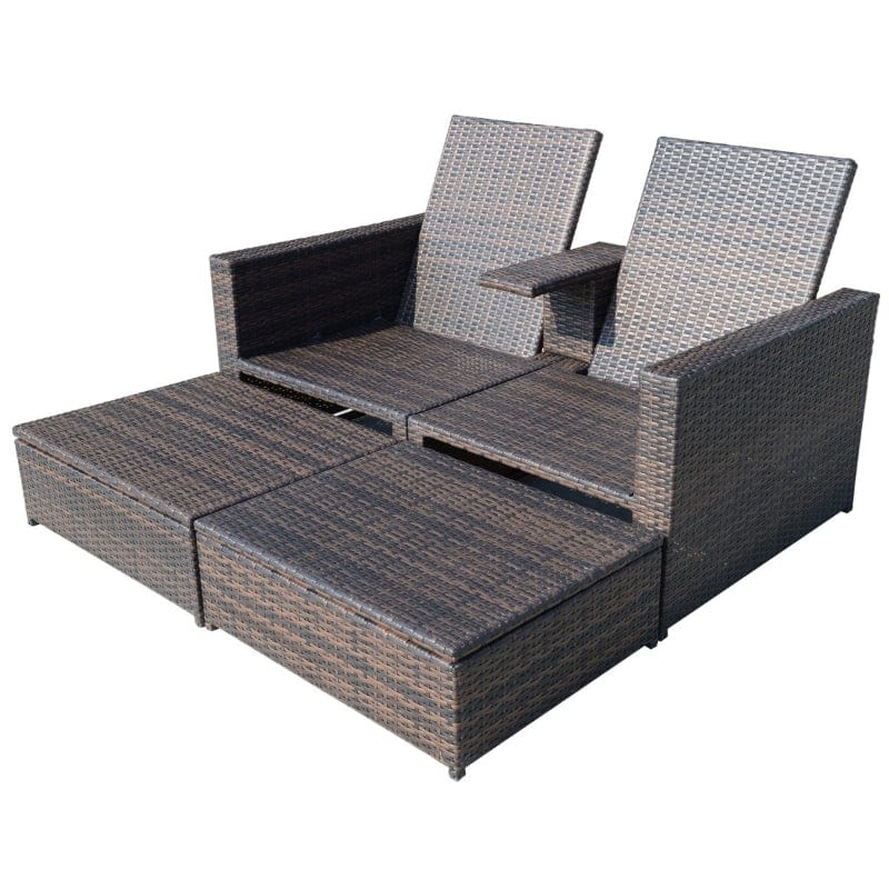 Outsunny 3 Piece Outdoor Rattan Patio Sofa Set Recliner Lounge - 01-0608