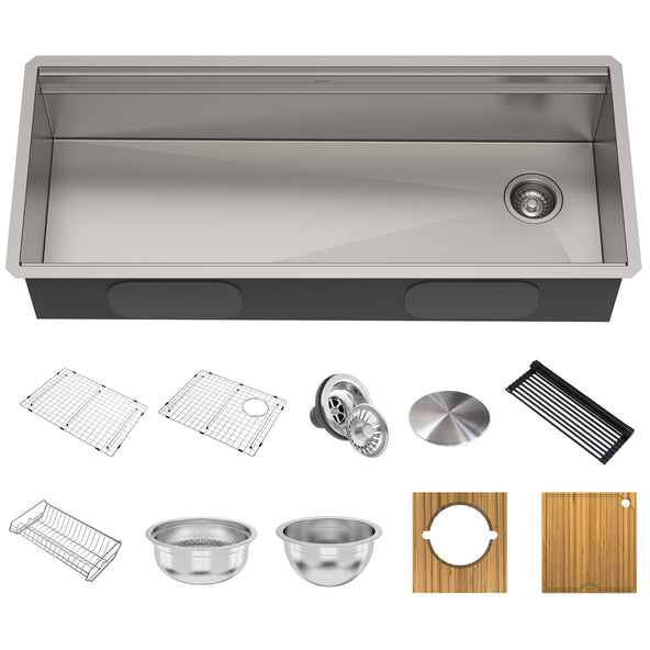 KRAUS Kore 2-Tier Workstation 45" Undermount 16 Gauge Single Bowl Stainless Steel Kitchen Sink with Accessories - KWU120-45