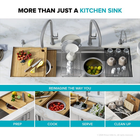 KRAUS Kore Dual Tier 57" Undermount Workstation 16 Gauge Single Bowl Kitchen Sink - KWU210-57