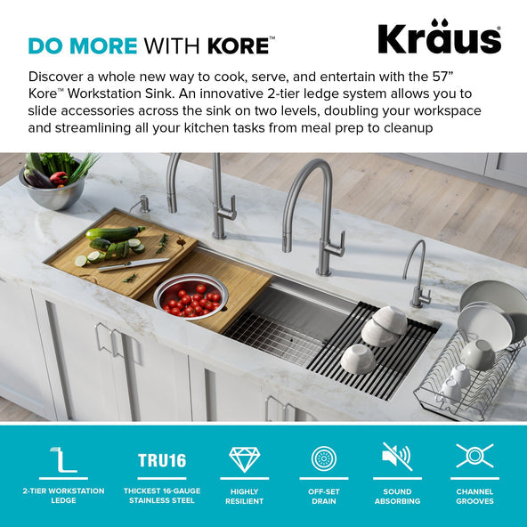 KRAUS Kore Dual Tier 57" Undermount Workstation 16 Gauge Single Bowl Kitchen Sink - KWU210-57