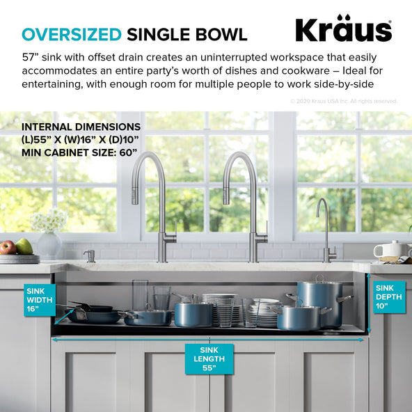 KRAUS Kore Dual Tier 57" Undermount Workstation 16 Gauge Single Bowl Kitchen Sink - KWU210-57