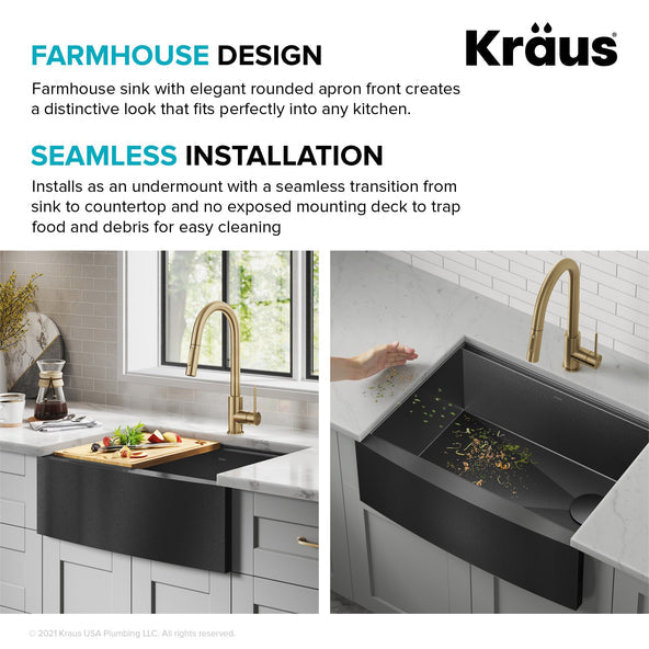 KRAUS Kore 27" Apron Front Workstation 16 Gauge Stainless Steel Kitchen Sink in PVD Gunmetal Finish - KWF210-27-PGM