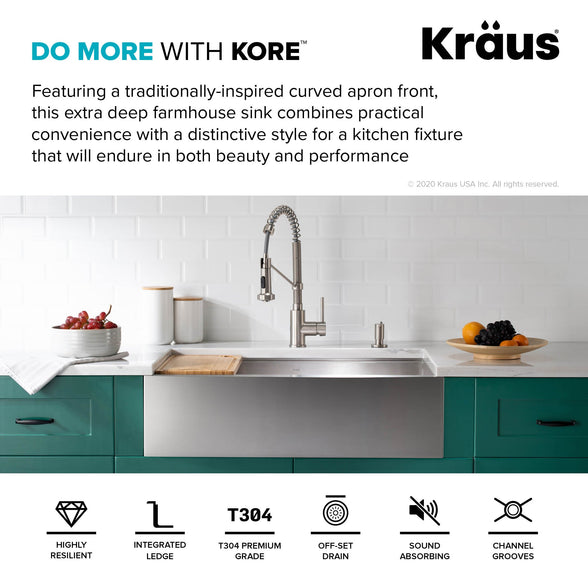 KRAUS Kore 36" 16 Gauge Stainless Steel Farmhouse Workstation Kitchen Sink - KWF210-36