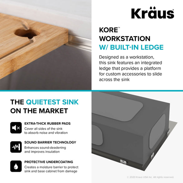 KRAUS Kore 36" 16 Gauge Stainless Steel Farmhouse Workstation Kitchen Sink - KWF210-36