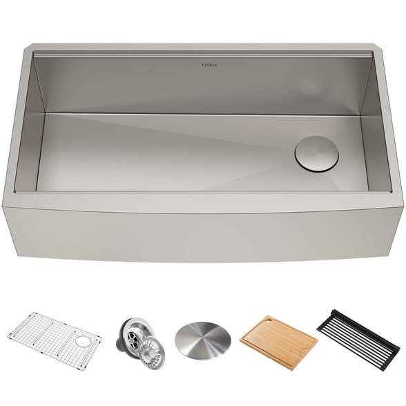 KRAUS Kore 36" 16 Gauge Stainless Steel Farmhouse Workstation Kitchen Sink - KWF210-36