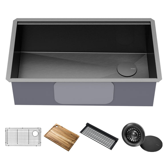 KRAUS Kore Workstation 32" Undermount 16 Gauge Single Bowl Kitchen Sink in PVD Gunmetal - KWU110-32/PGM