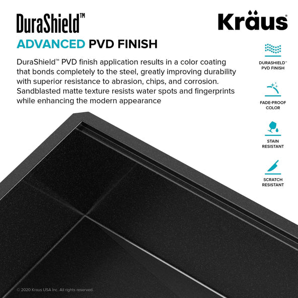 KRAUS Kore Workstation 33" Farmhouse Modern Flat Apron Front 16 Gauge Single Bowl Kitchen Sink in PVD Gunmetal - KWF410-33/PGM