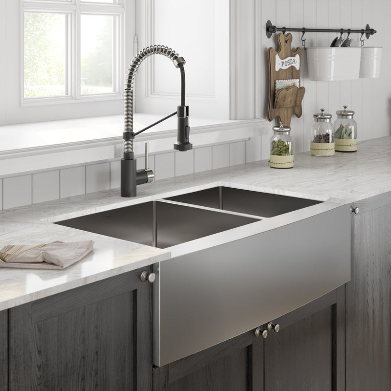 KRAUS Standart PRO 36" 16 Gauge 60/40 Double Bowl Stainless Steel Farmhouse Kitchen Sink - KHF203-36