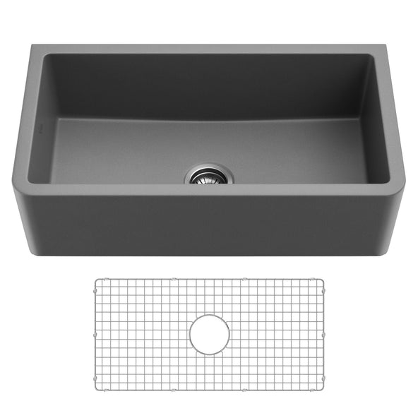 KRAUS Turino 33" Reversible Apron Front Fireclay Kitchen Sink in Matte Grey - KFR1-33MGR