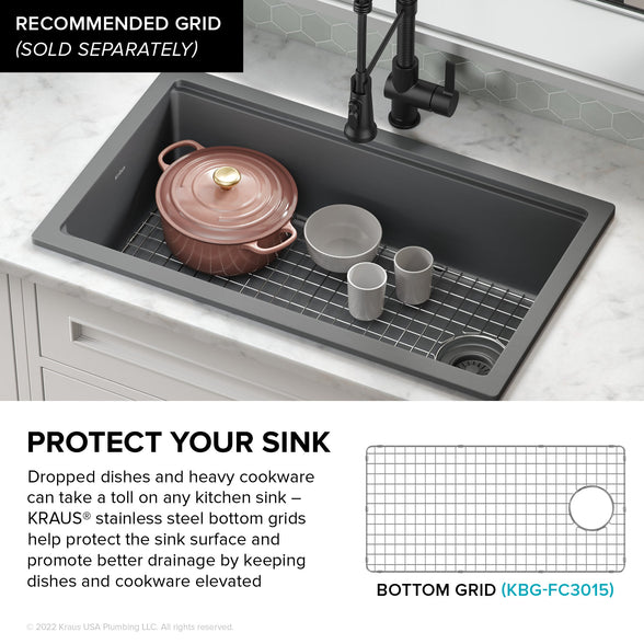 KRAUS Turino Drop-In or Undermount 33" Fireclay Workstation Kitchen Sink in Matte Grey - KFDW1-33MGR